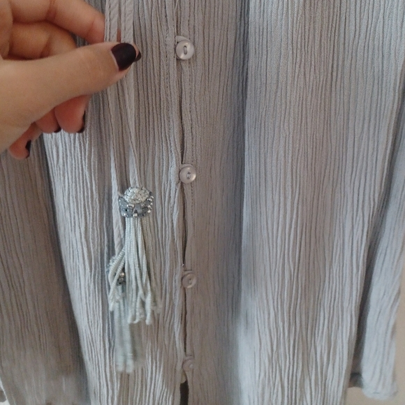 NWoT Spense Silver Gray Button Up Tank Top with Tassels - Picture 8 of 16